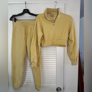 TNA - Butter Yellow Cropped Sweatshirt and Joggers Set